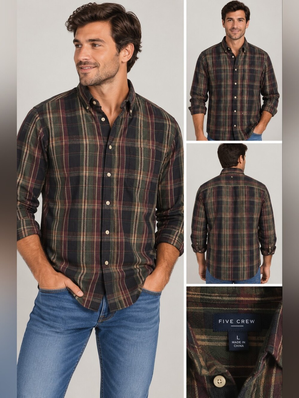 Ivy crew mens large green purple plaid button shirt #27